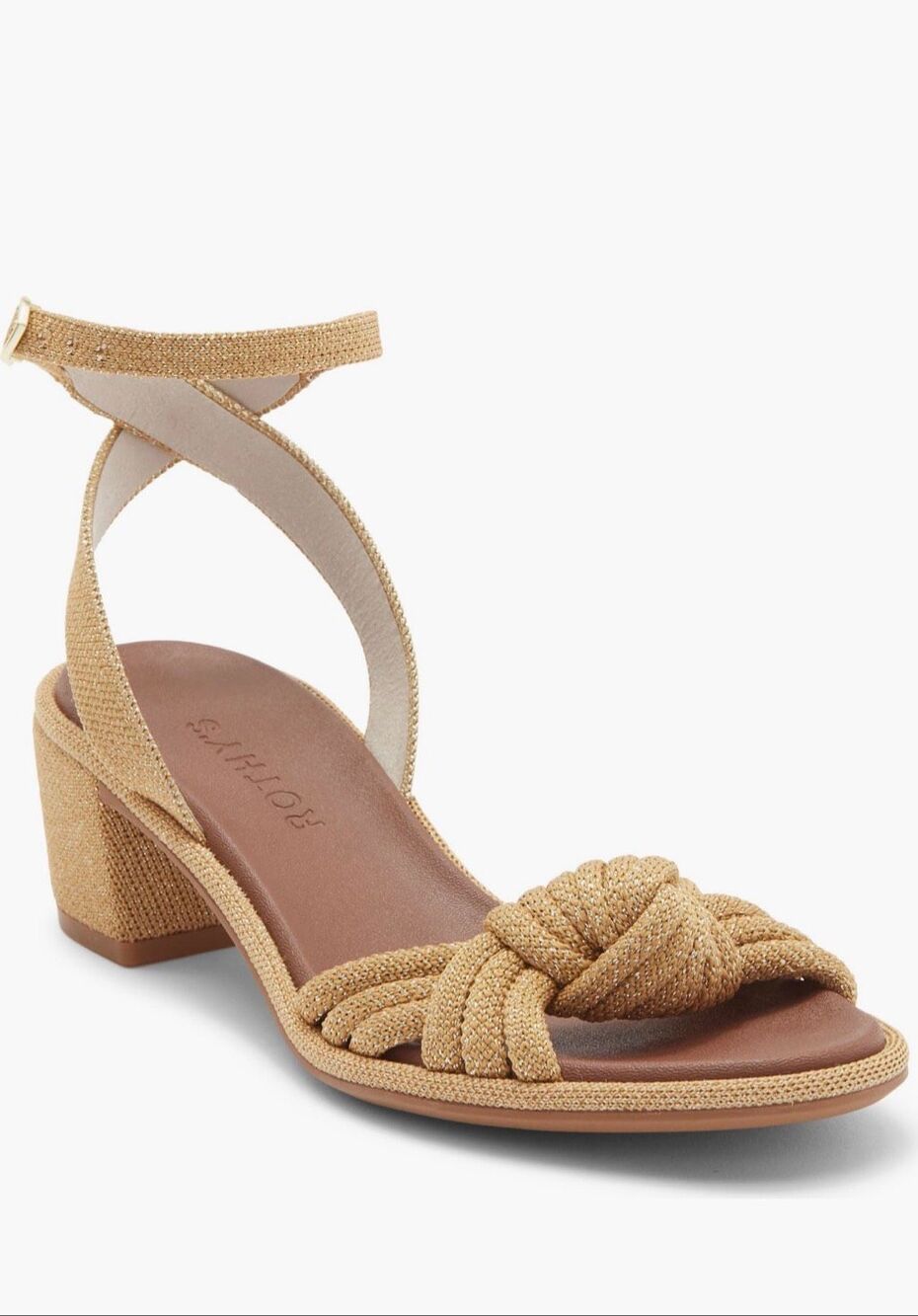 NEW Rothy’s 7 The Knot Sandal Golden Sun Metallic Gold Block Heel Ankle Strap